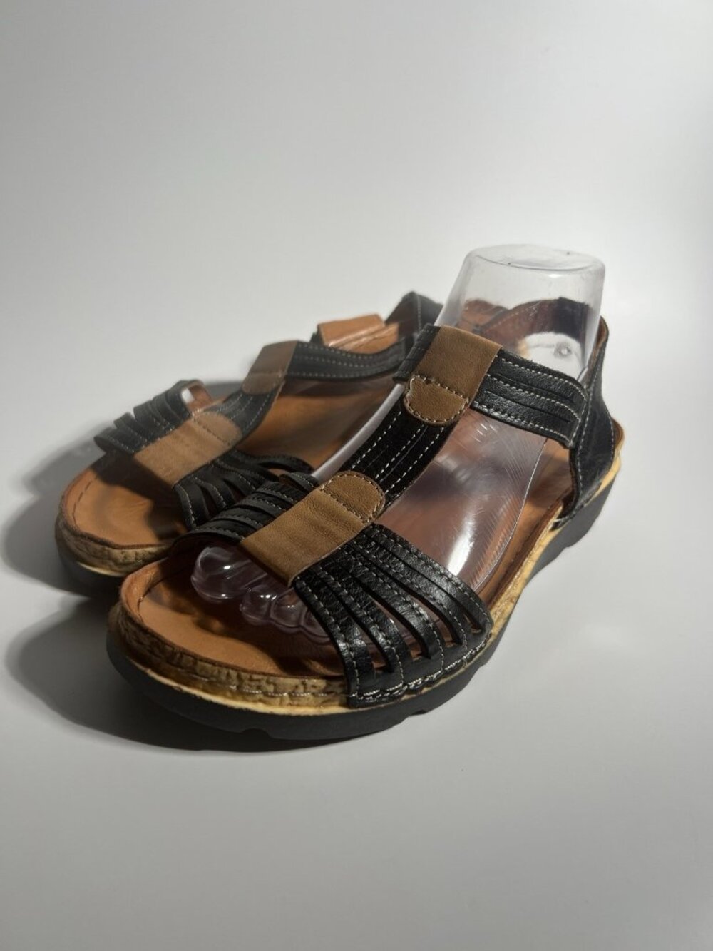 Spring Step Leather Strappy Wedge Sandals Black Brown Women’s EU 38 US 7.5 - Picture 10 of 11